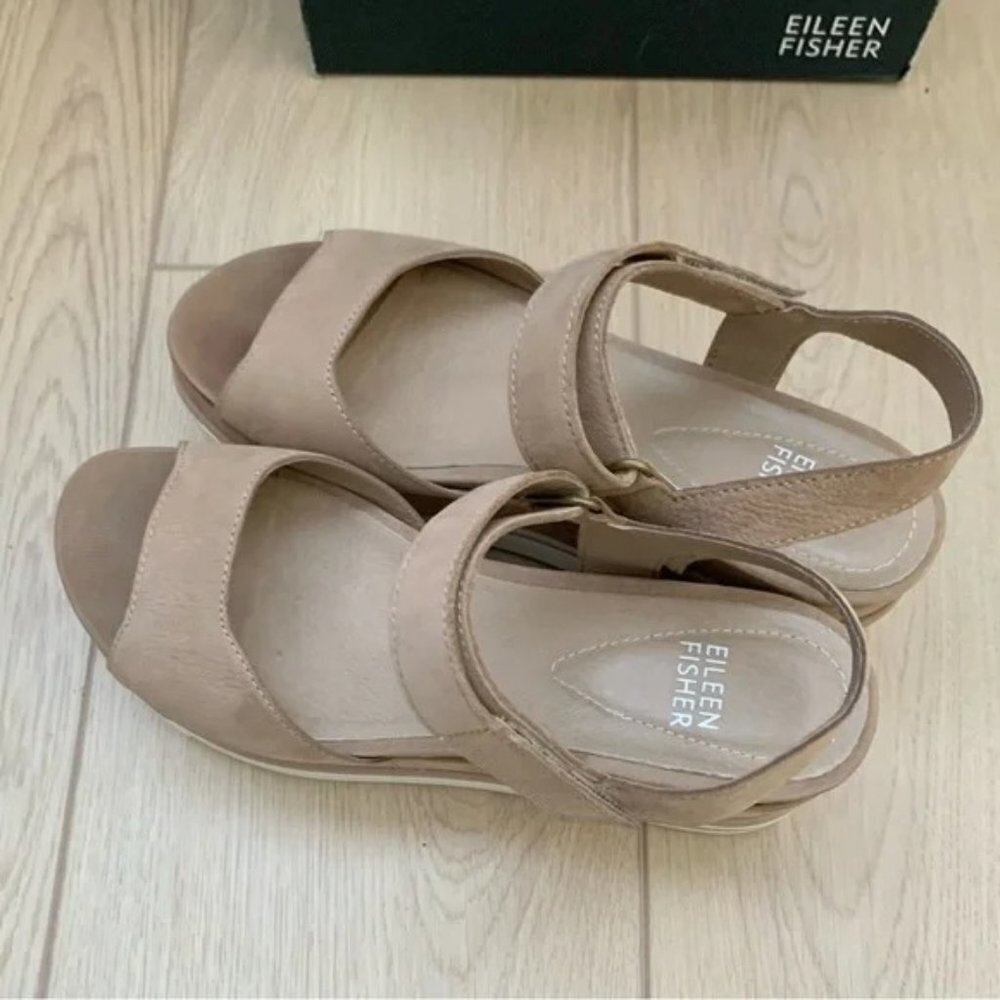 🌞 Eileen Fisher Beige Barley Beck Sporty Platform Wedge Heeled Sandals - Picture 10 of 11